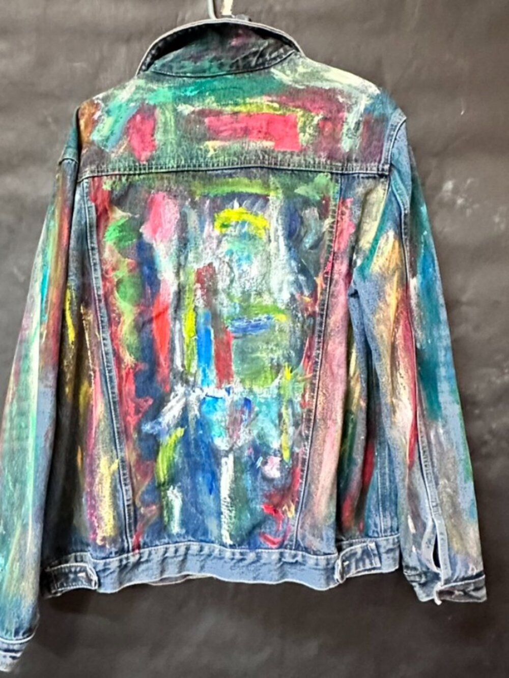 Adam Levine Denim Jacket Size Extra Large Xl Hand Painted Jeans Abstract Art - Picture 11 of 12